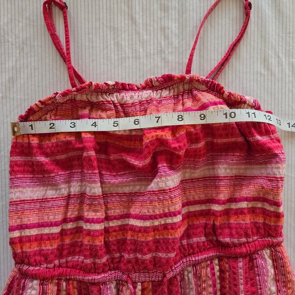 Greylin Striped Tiered Midi Sundress XS Tassel Fringe Crinkle Sleeveless Boho - Picture 8 of 14